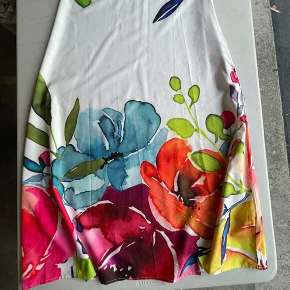 Watercolor Floral Maxi Dress Romantic Garden Party Summer Sleeveless M 53.5” - Picture 4 of 12